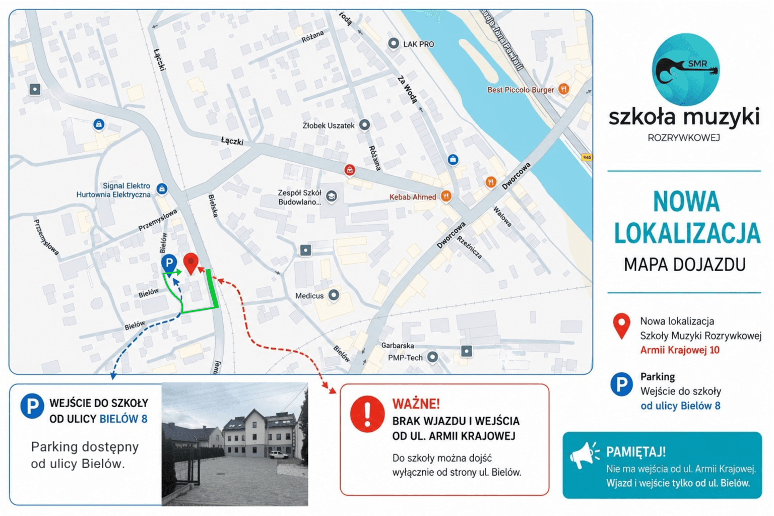Mapa dojazdu do Szkoły Muzyki Rozrywkowej w Żywcu